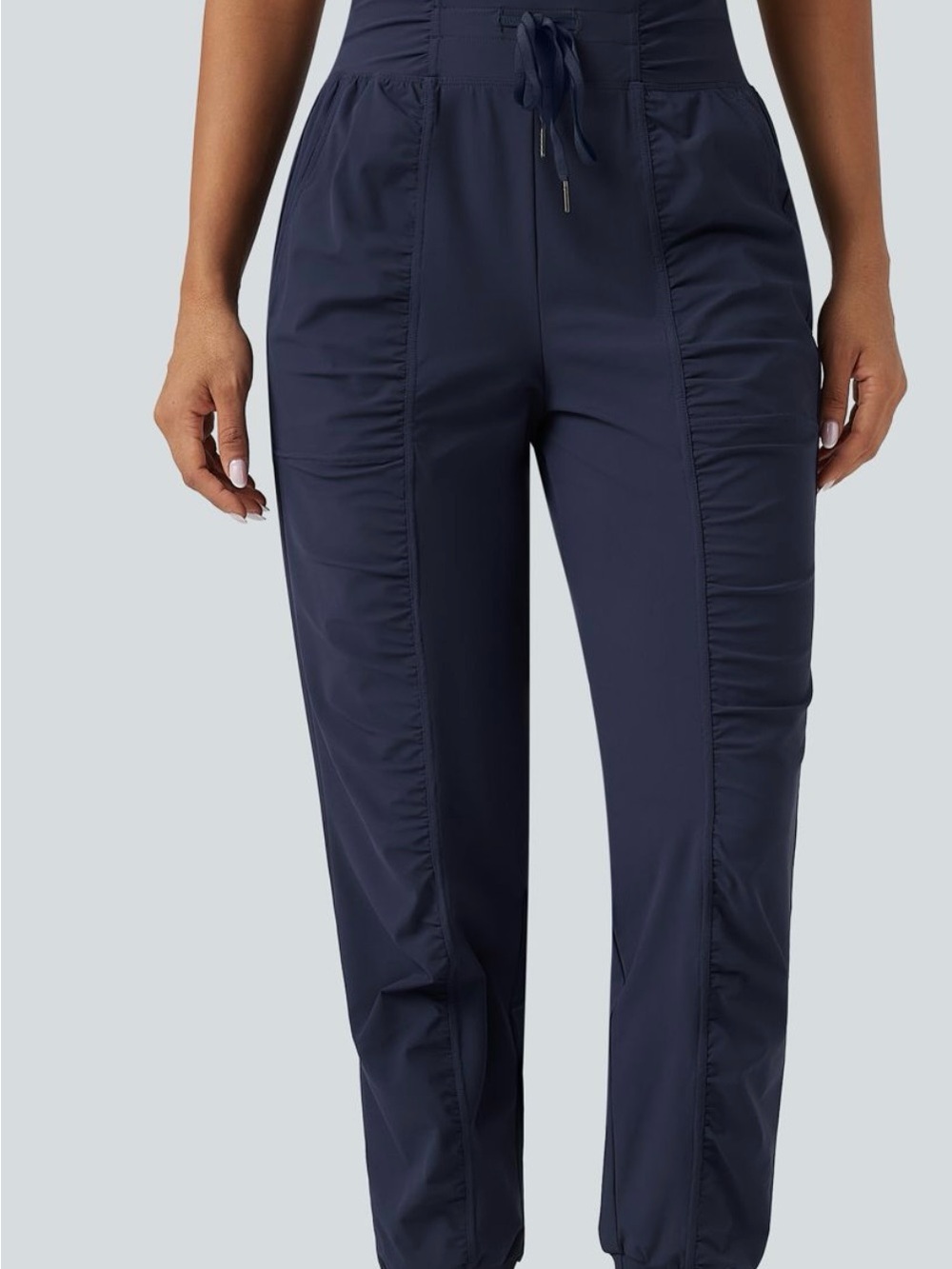 HALARA Navy High-Waist Drawstring Joggers with Ruched Panels XL quick dry